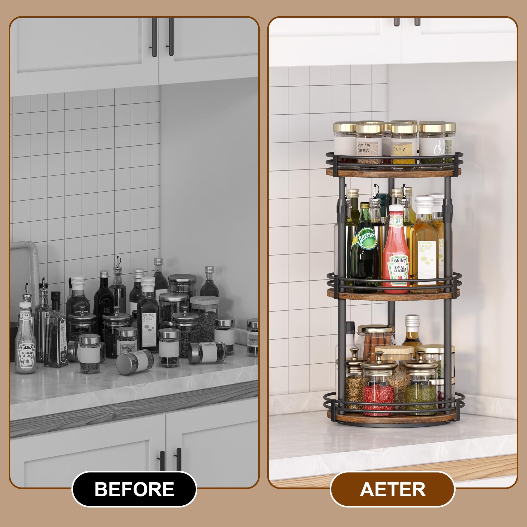 Across-Star spice rack countertop use keeps spices within reach.