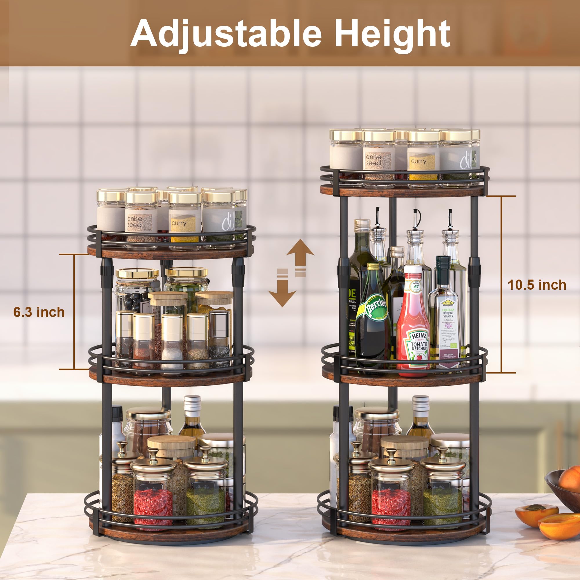 Across-Star spice rack wood tray detail adds warmth and durable storage.
