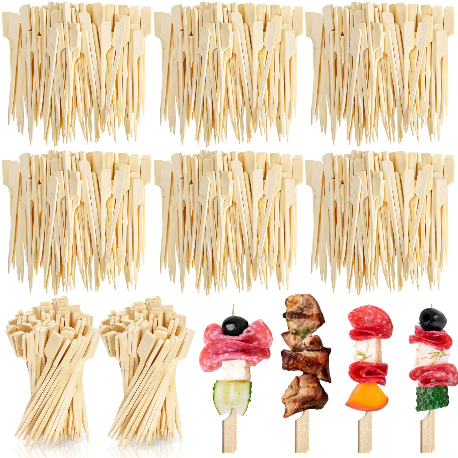 Acshio bamboo skewers with 3.5-inch length offer stable appetizers.