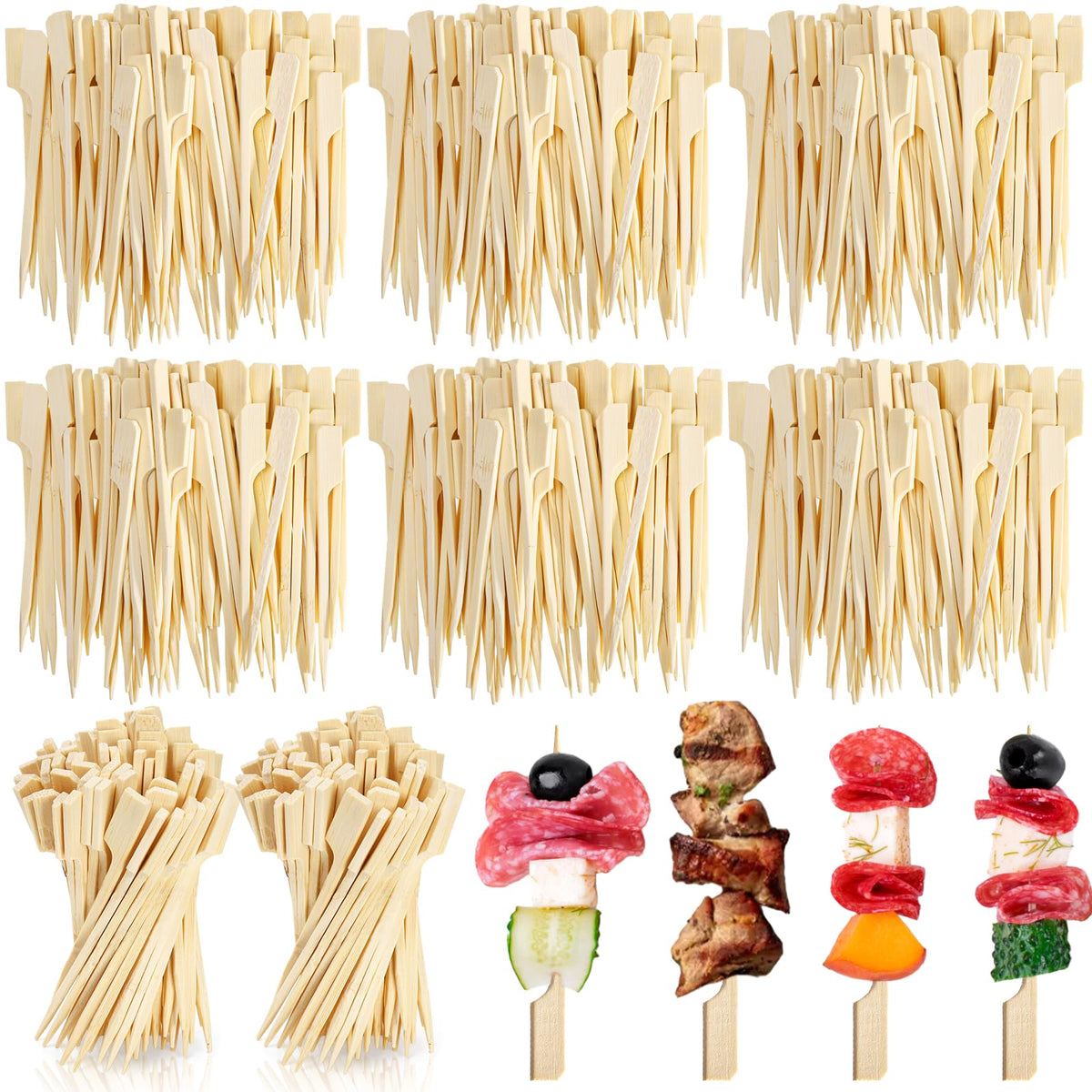 Acshio bamboo skewers with 3.5-inch length offer stable appetizers.
