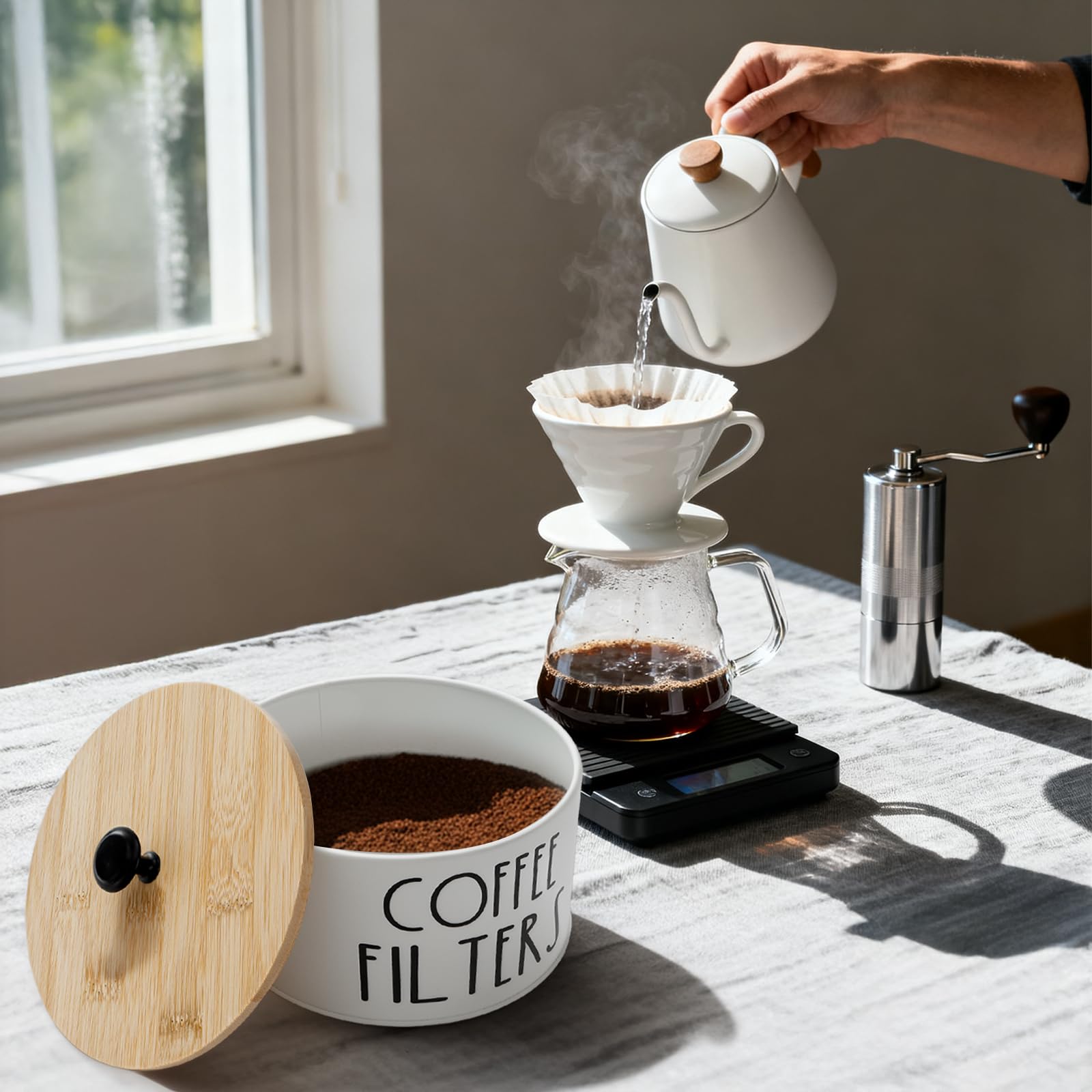 Acshio coffee bar decor on counter adds style while keeping essentials within reach.