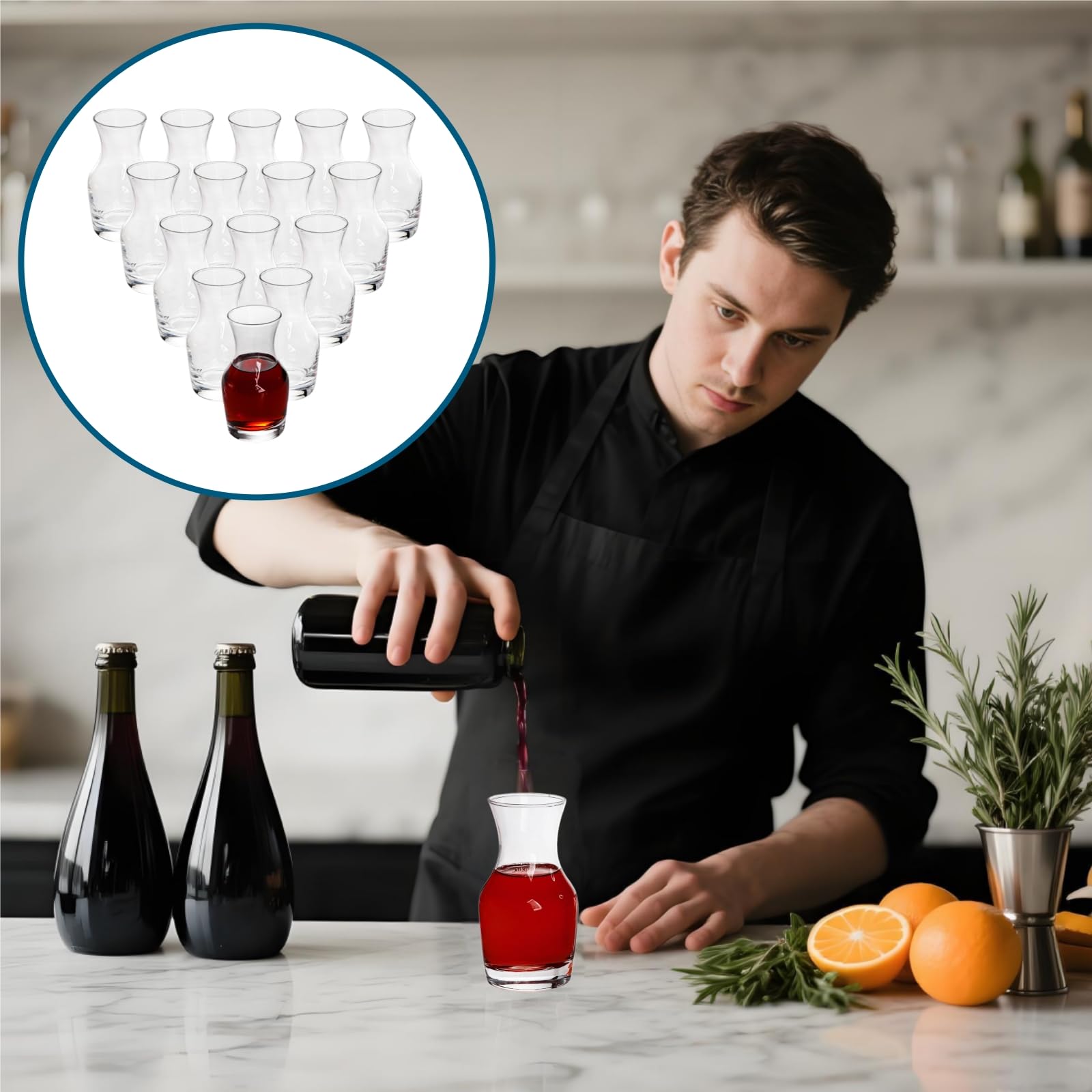Acshio clear glass carafe enhances juice service with modern display