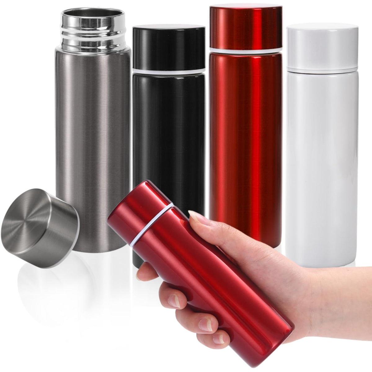 Acshio pocket-size bottle in assorted colors for on-the-go hydration.