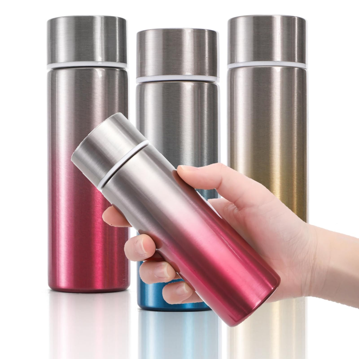 Acshio blue gradient mini bottle in hand for travel and hydration