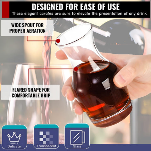 Acshio wine carafe with narrow neck adds elegant table appeal and controlled pour