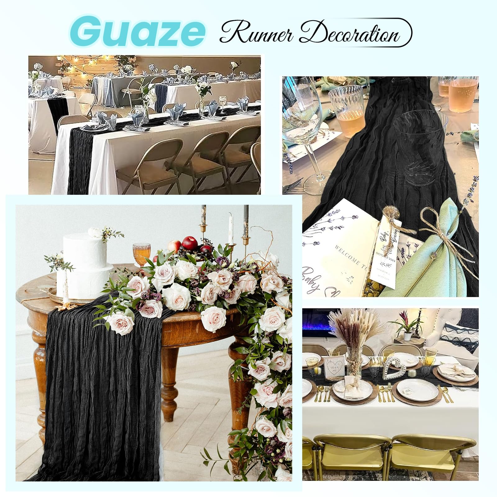 ACSUIT wedding decor idea table runner adds romantic ambience with candles and florals.