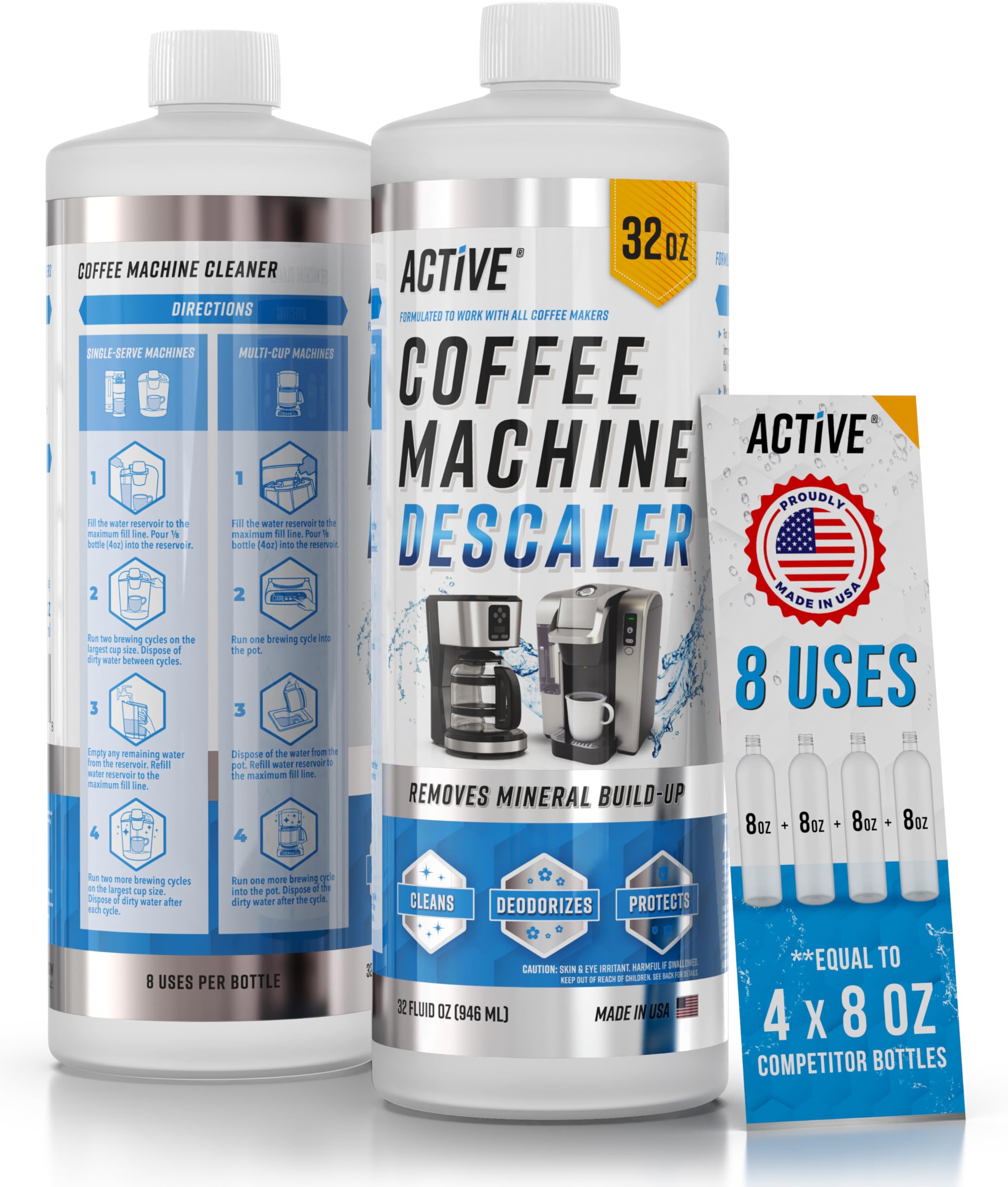 ACTIVE Coffee Descaler 32oz bottle ready to tackle mineral buildup in any coffee maker