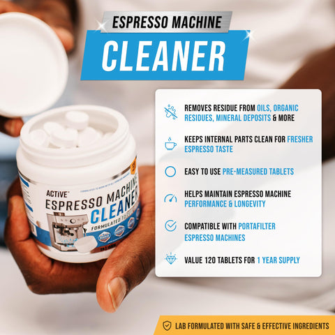 ACTIVE tablets shown with Breville Barista Express and other compatible machines