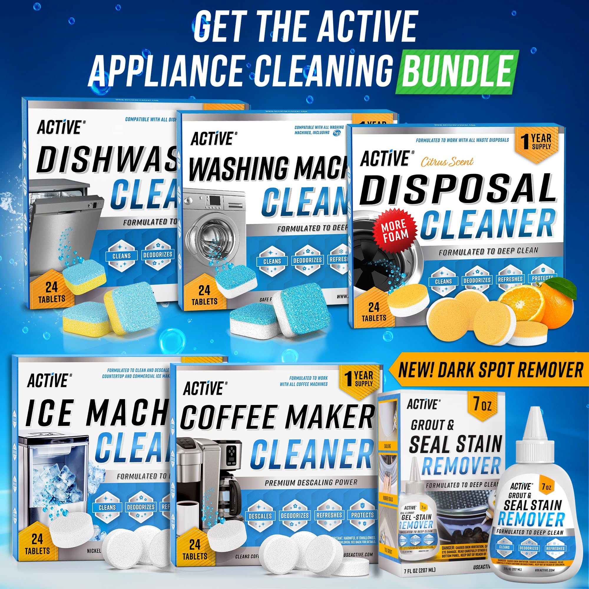 Home use visuals show easy descaling with ACTIVE tablets.