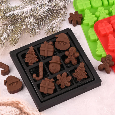 Actvty Christmas-tree mold designs tree-shaped chocolates and jelly treats.