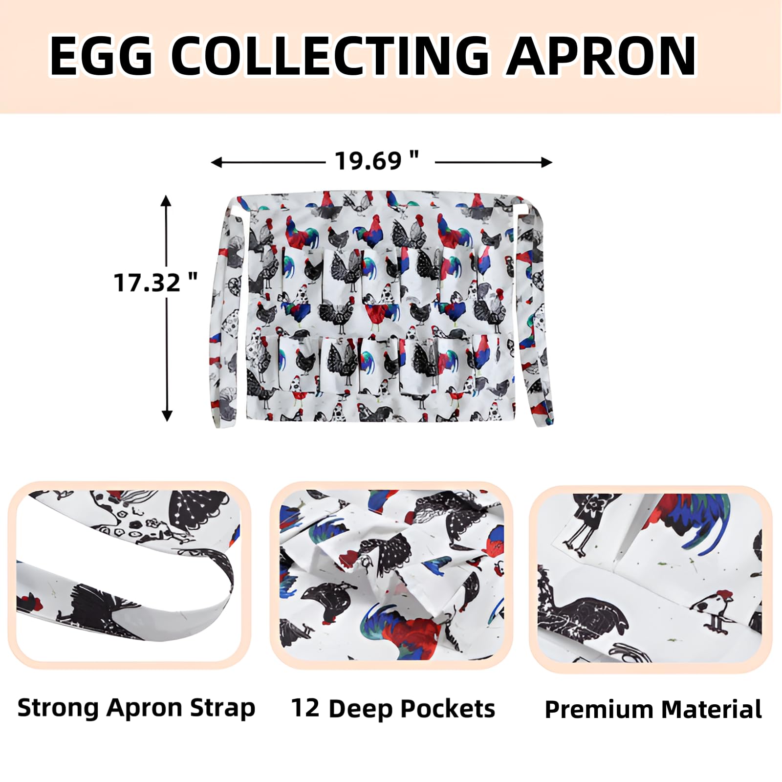 ACUDUDOMA chicken egg basket with 7 pouches protects fresh eggs during gathering.