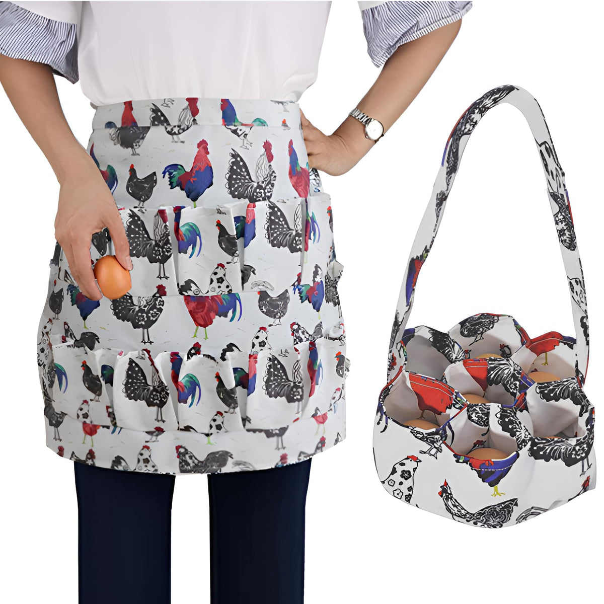 ACUDUDOMA egg collecting apron with 12 pockets for easy egg harvesting.