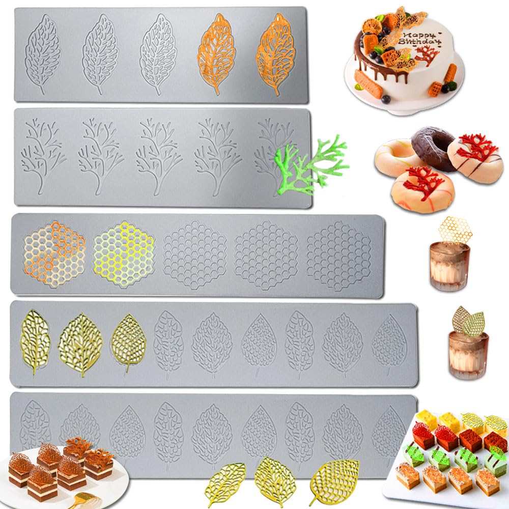 Acxydm leaf molds set showing diverse leaf shapes for cake decoration and fondant design