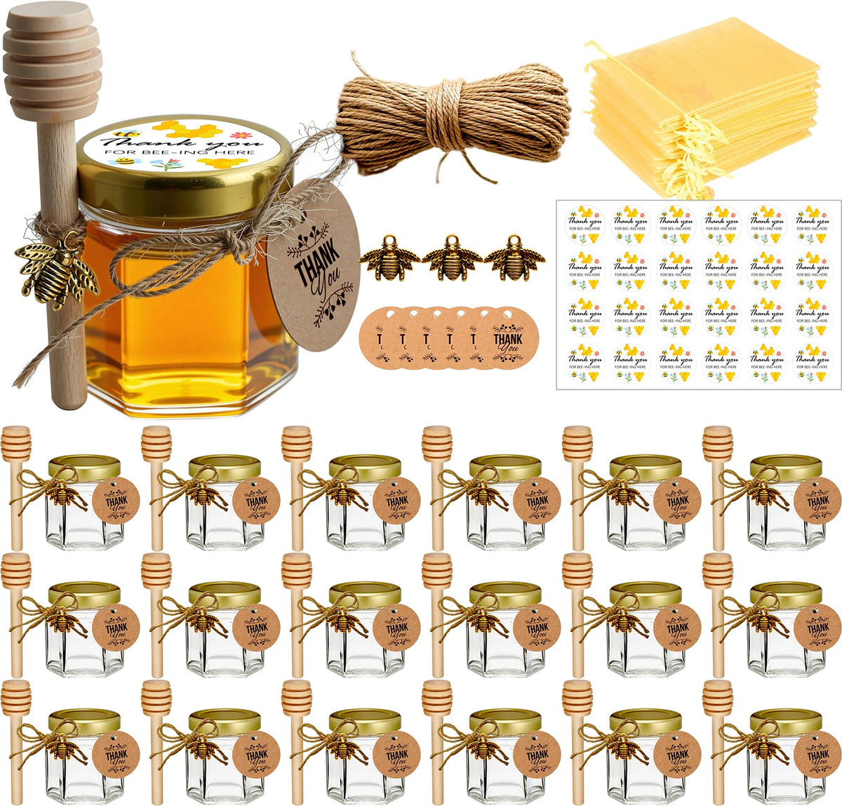 Adabocute 20-pack mini honey jars with dippers for elegant event favors