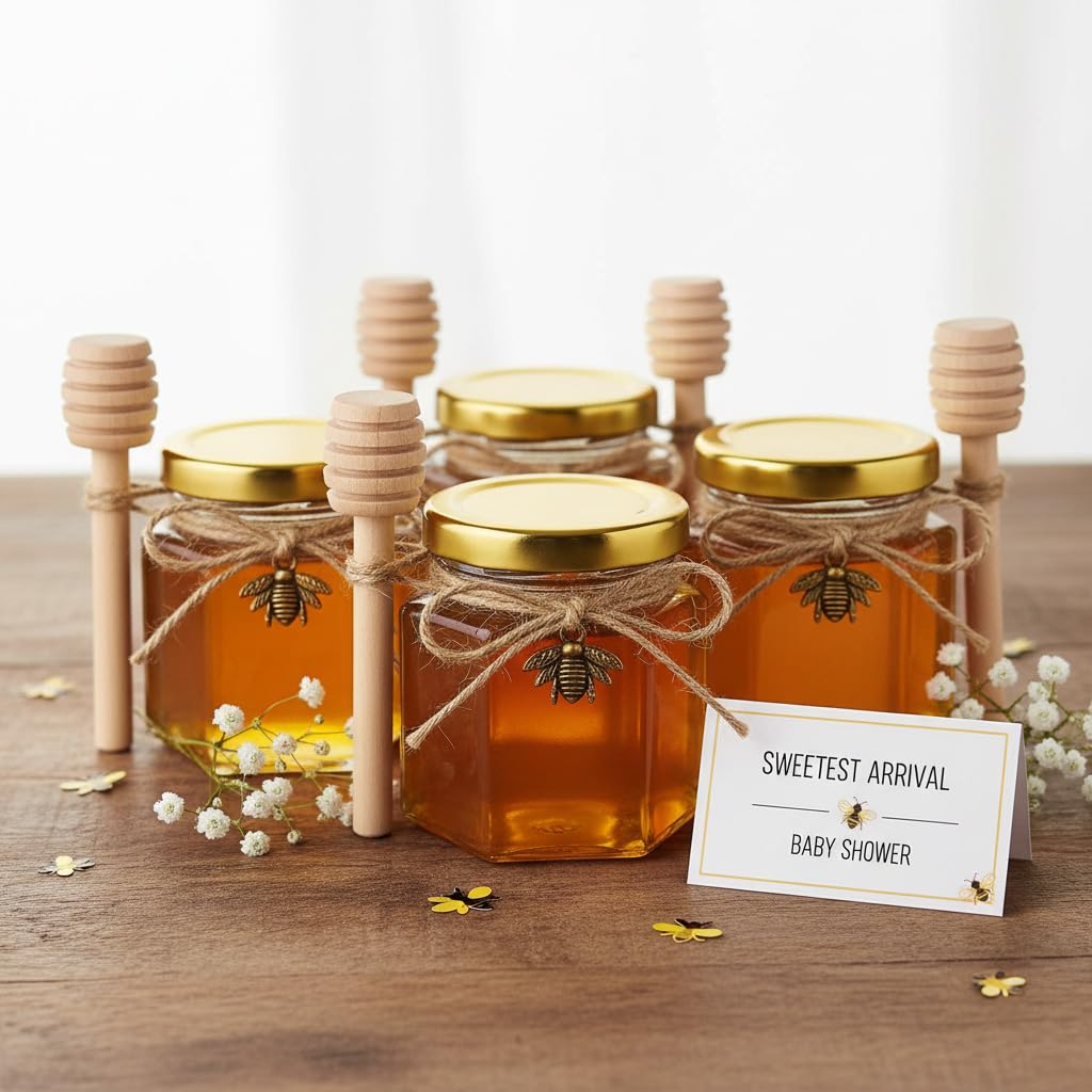 Adabocute gold lid on honey pot adds elegant seal.