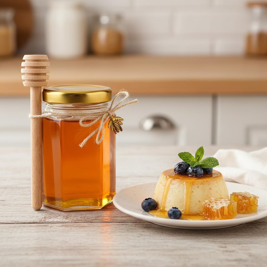 Adabocute gold lids keep honey fresh and spill-free for events.