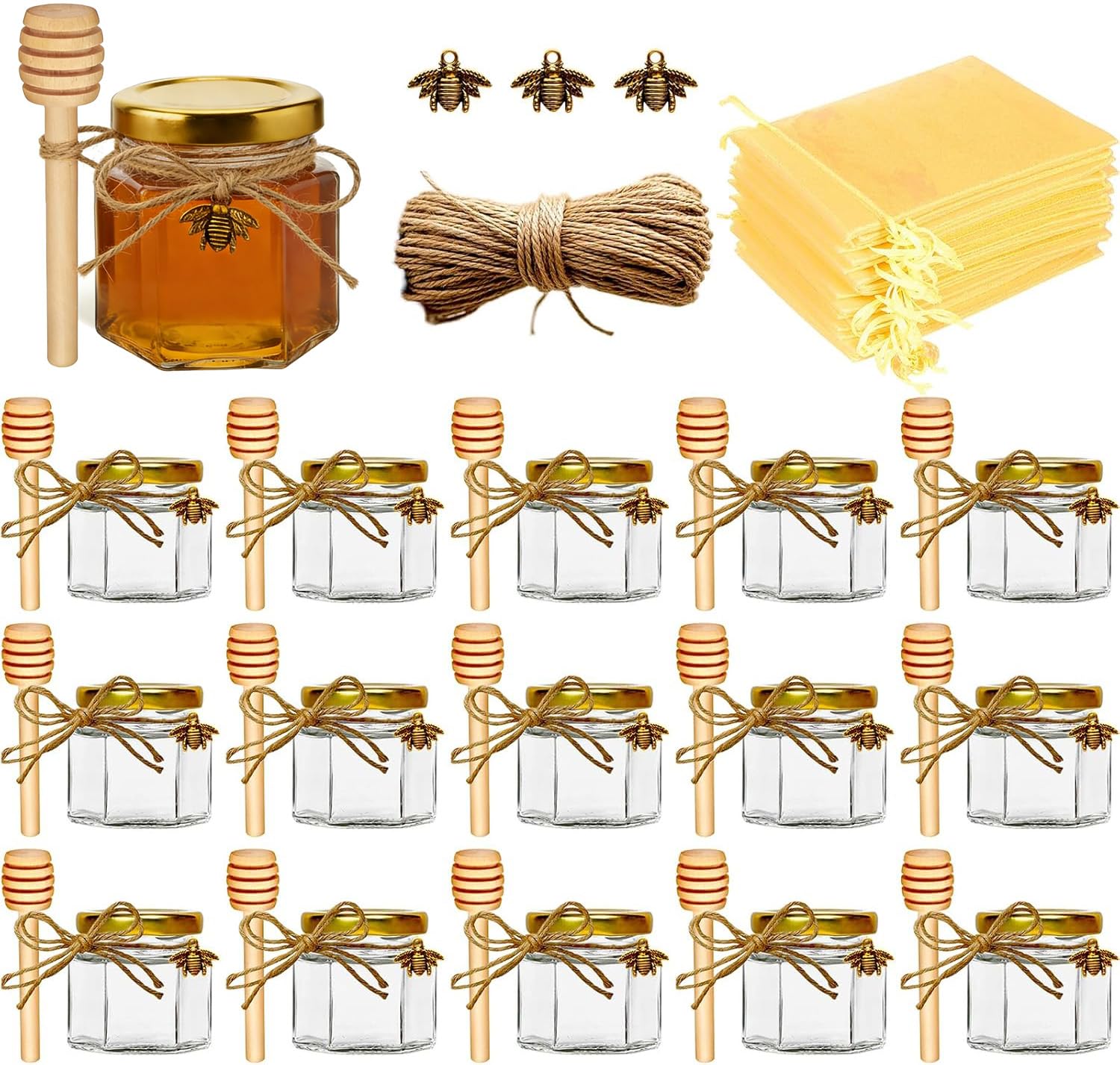 Adabocute honey pot 2oz jar, clear glass, ideal for wedding favors.