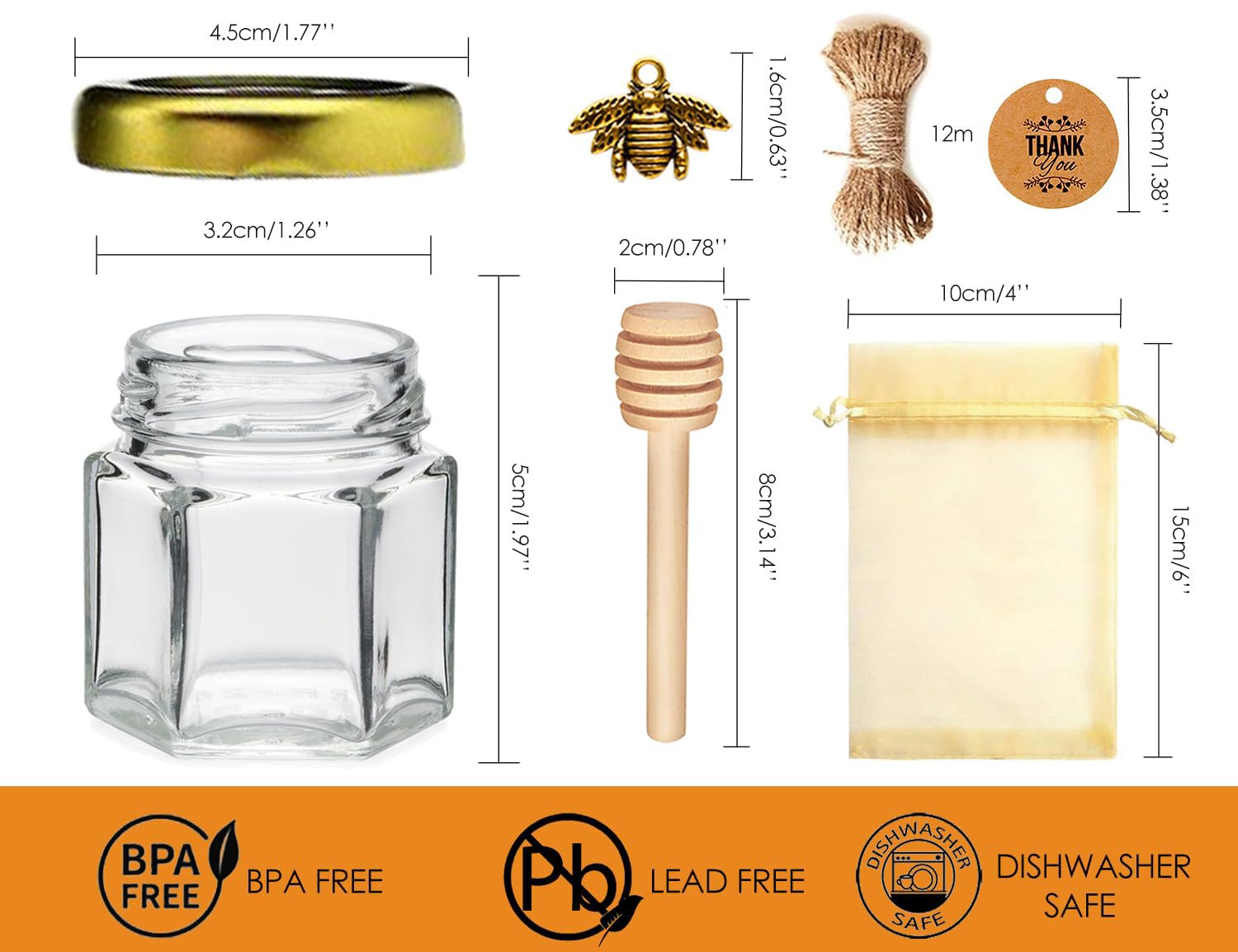 Adabocute mini honey jars with gold lids for wedding favors