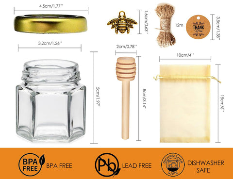 Adabocute mini honey jars with gold lids for wedding favors