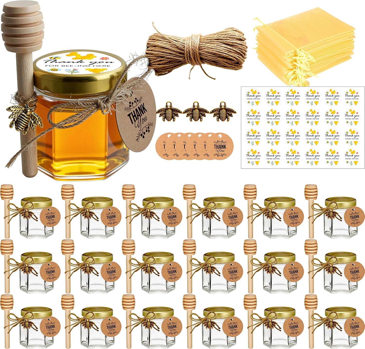 Adabocute hexagon mini honey jar with gold lid for elegant party favors