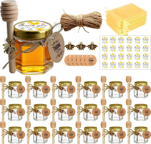 Adabocute hexagon mini honey jar with gold lid for elegant party favors