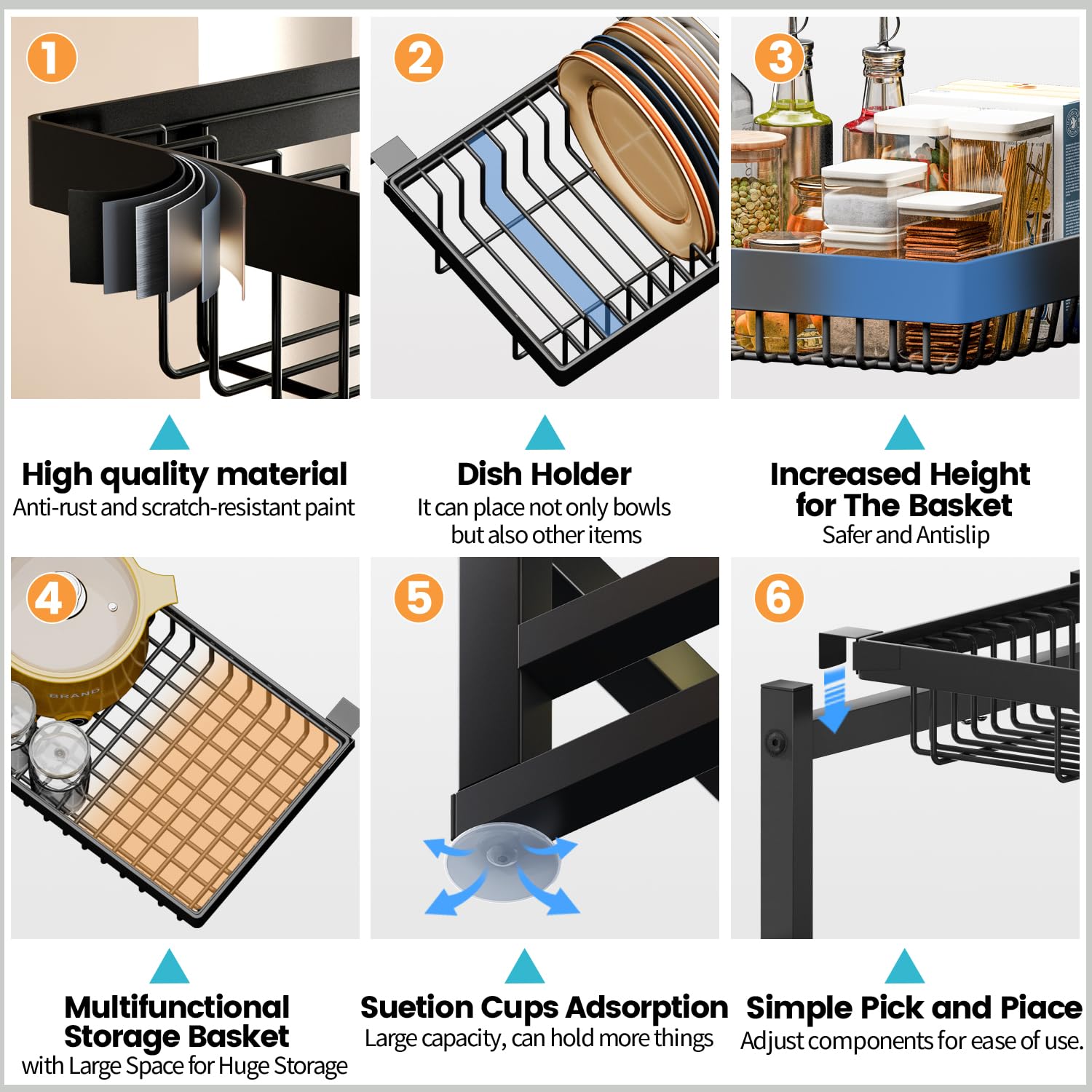 ADBIU rust-resistant black finish maintains a clean, durable kitchen look