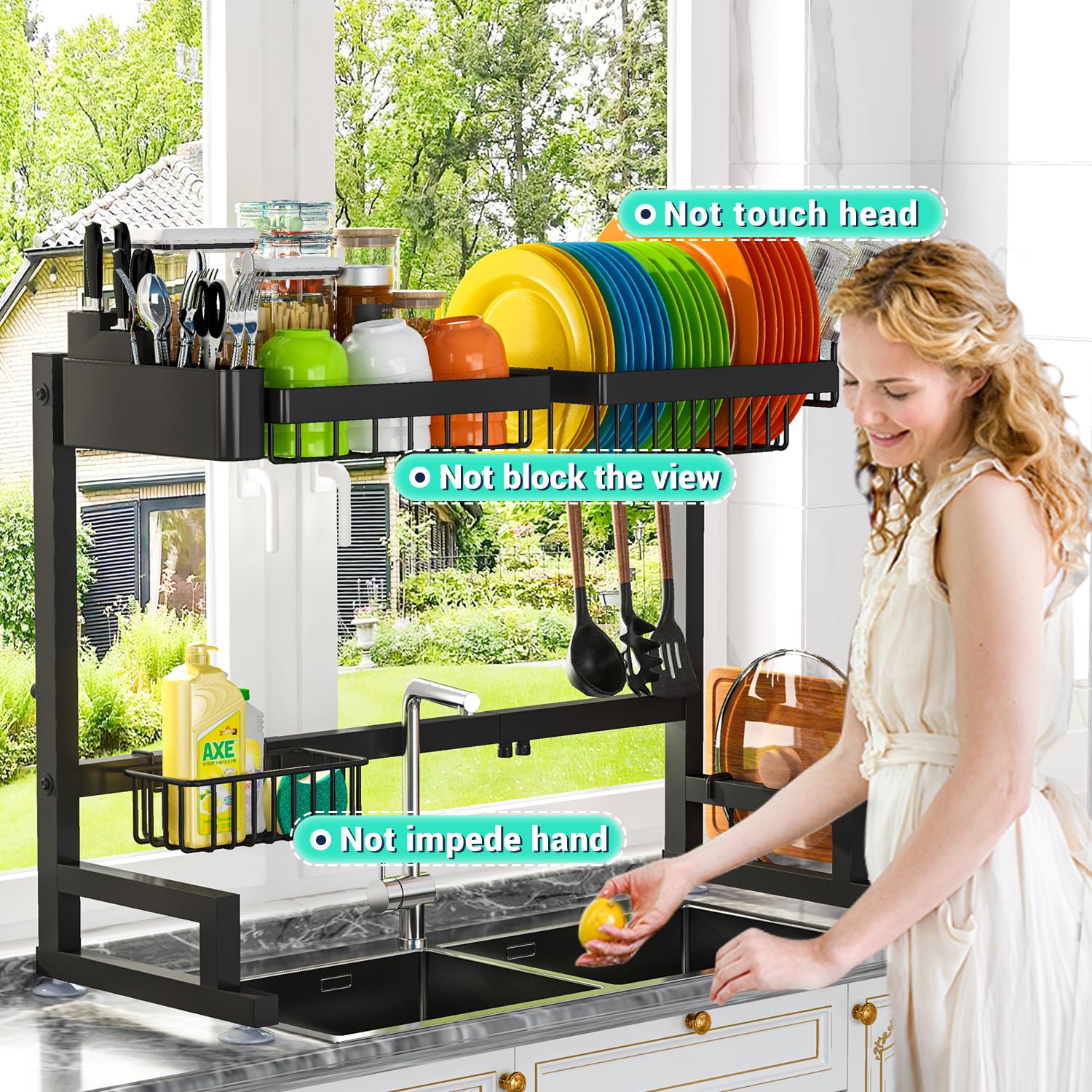 ADBIU drying and storage rack helps organize kitchen counter space.
