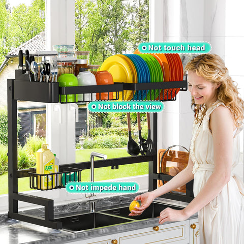 ADBIU drying and storage rack helps organize kitchen counter space.