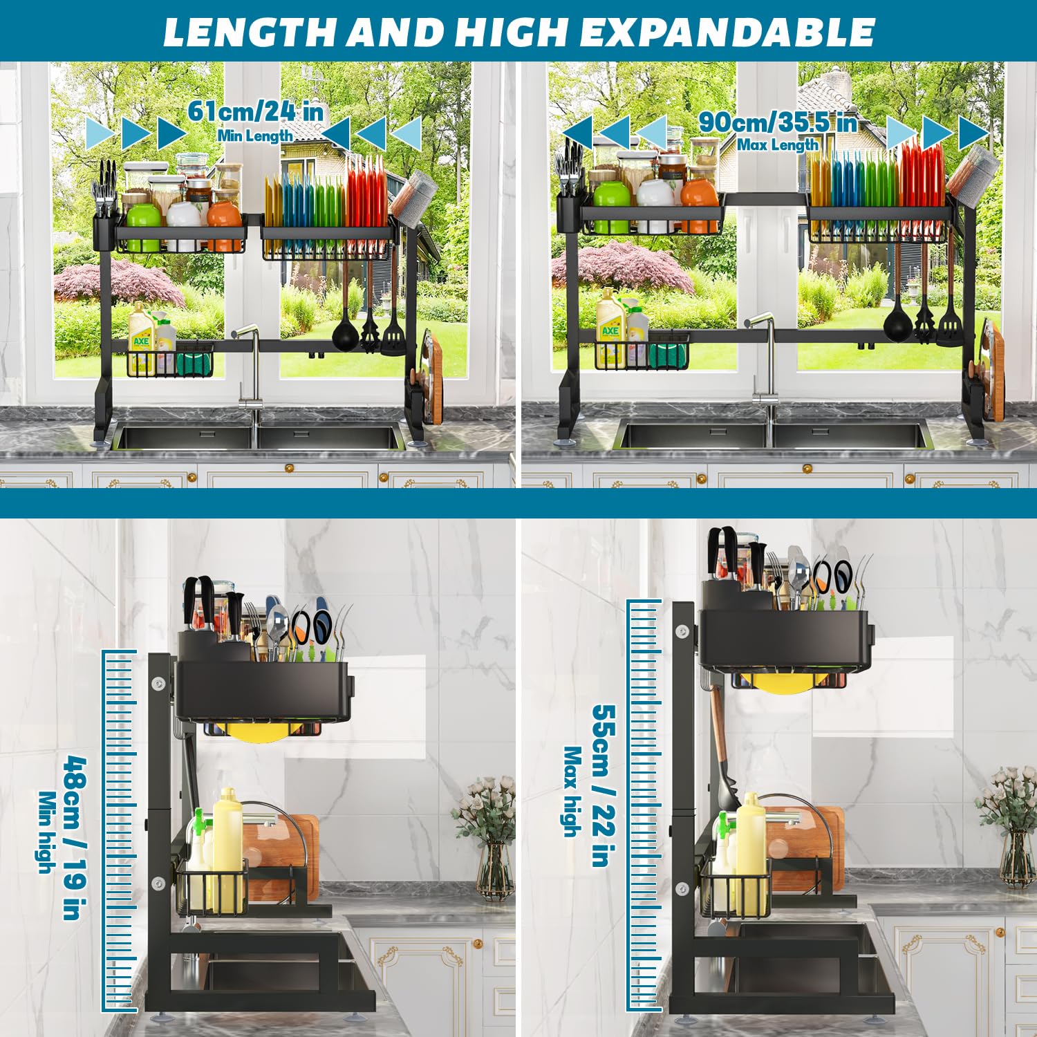 ADBIU height-adjustable 19-22 inch rack fits under cabinets and faucets.