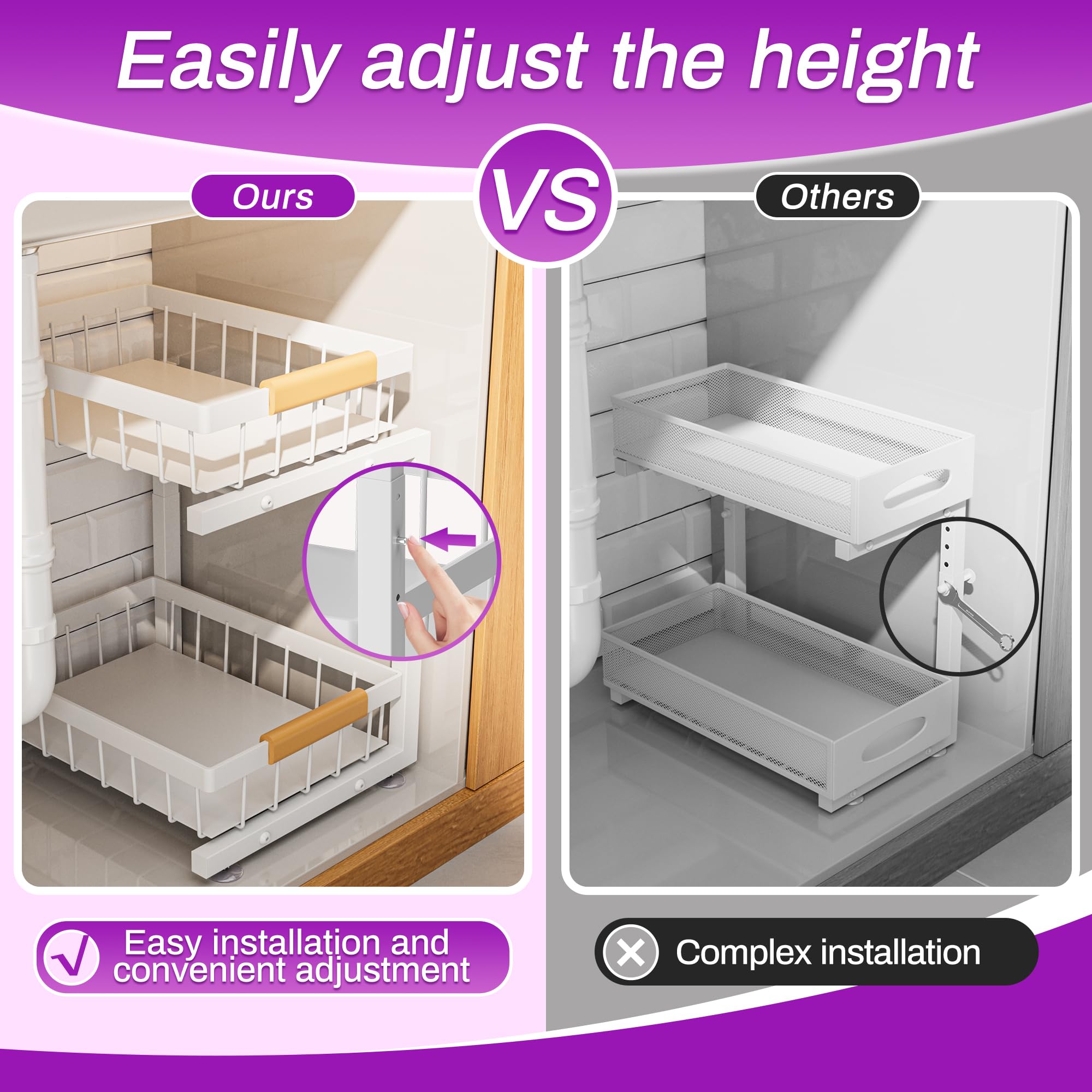 ADBIU umbrella expansion height feature allows easy under-sink height adjustment.