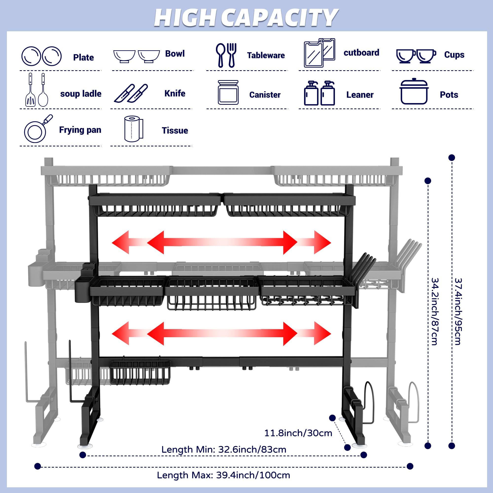 ADBIU 2-tier setup keeps dishes, cups, and utensils organized while drying