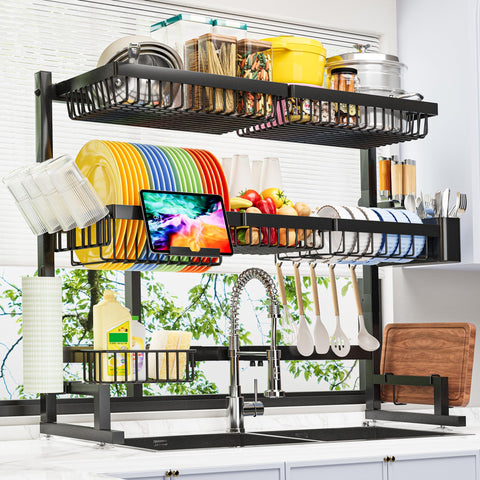 ADBIU over-the-sink rack with extended length fits larger sinks and frees counter space
