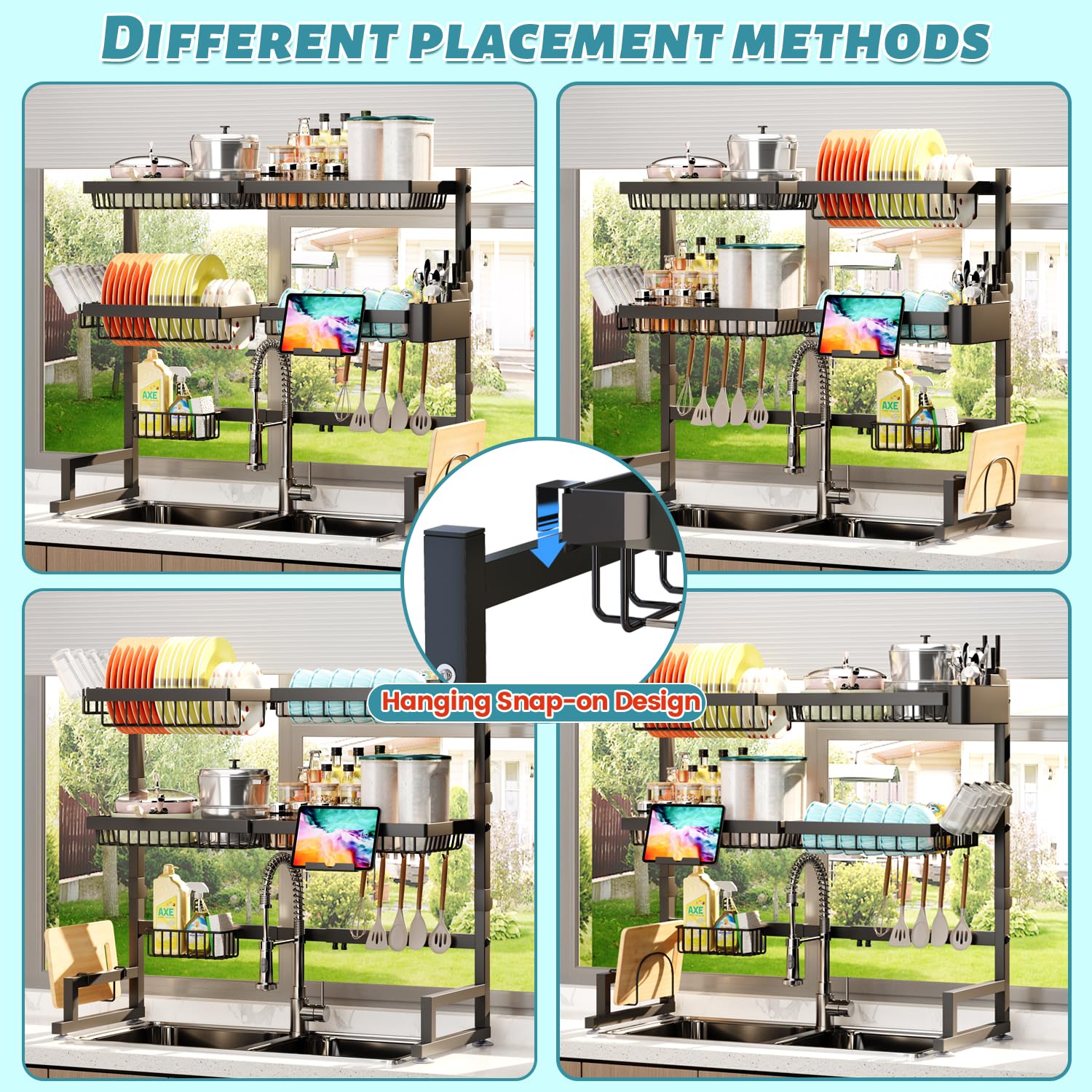 ADBIU space-saving over-sink rack fits most kitchen layouts.