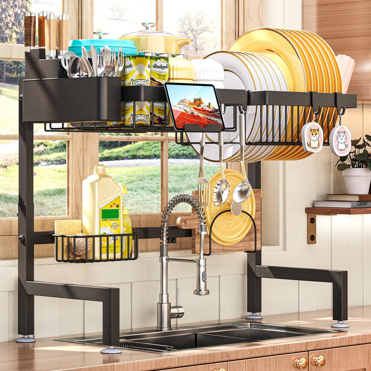 ADBIU over-the-sink rack extendable length for versatile sink fit and extra drying space.