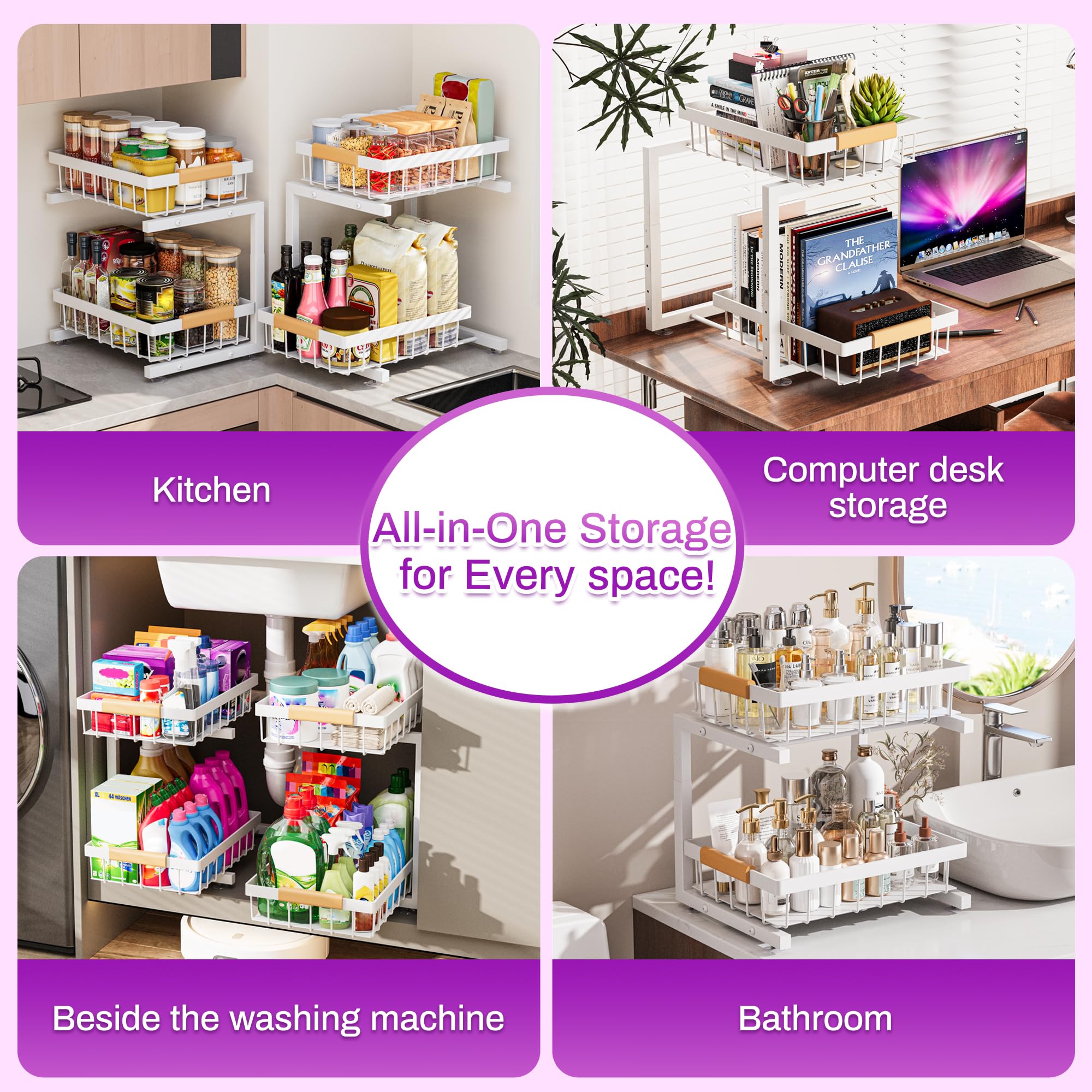 ADBIU white XL organizer with black metal finish for durable under-sink storage.