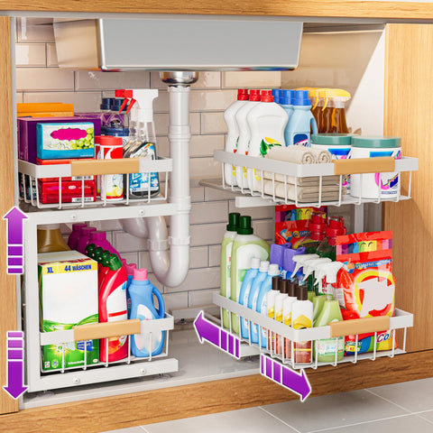 ADBIU under-sink organizer with two sliding drawers for tidy, accessible storage.