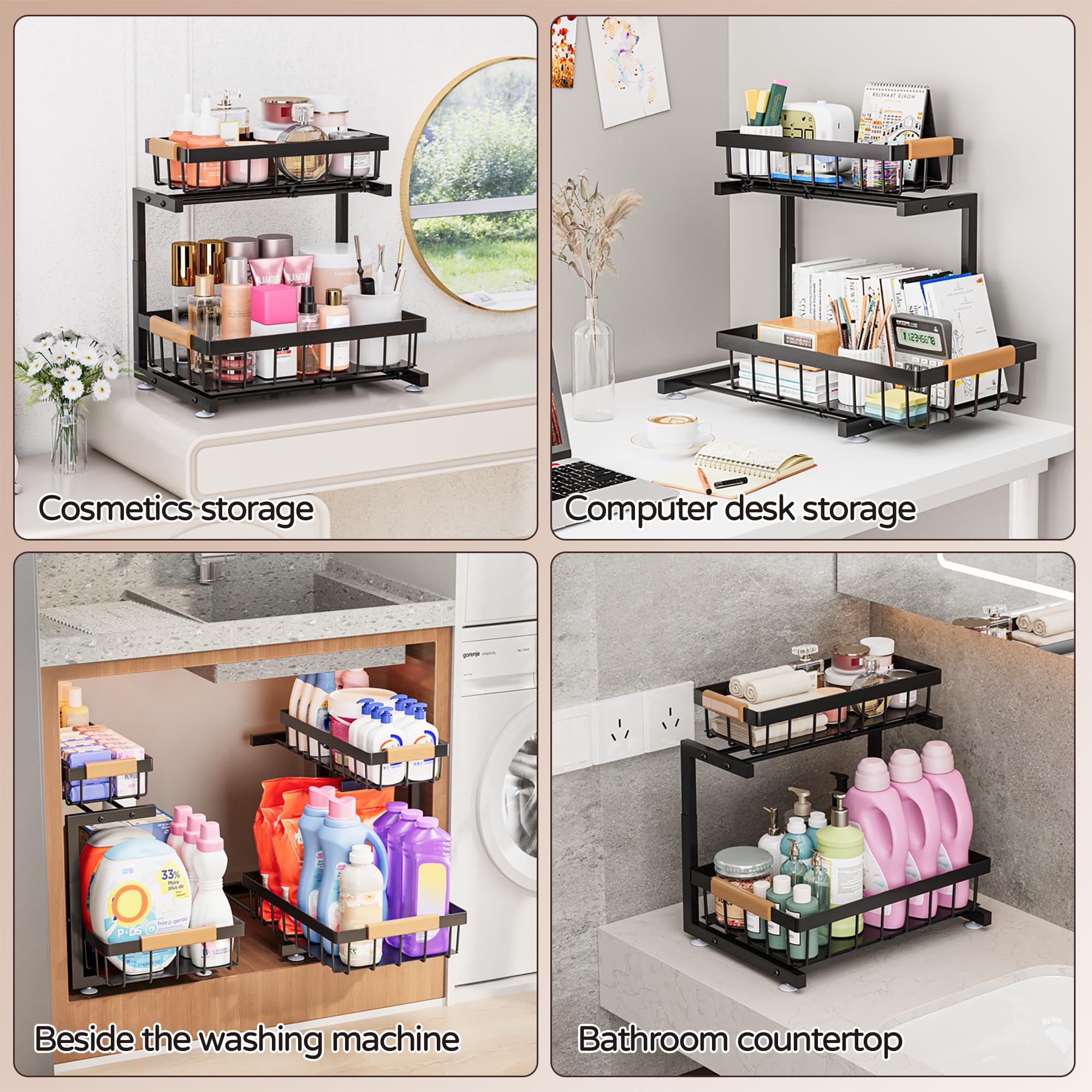 ADBIU 2-pack under-sink organizers for multi-cabinet use