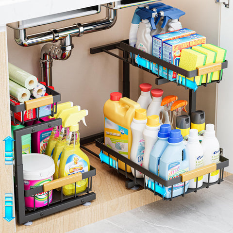 ADBIU under-sink organizer with adjustable height for versatile cabinet storage