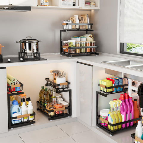 Great for bathroom cabinets to organize cleaning supplies