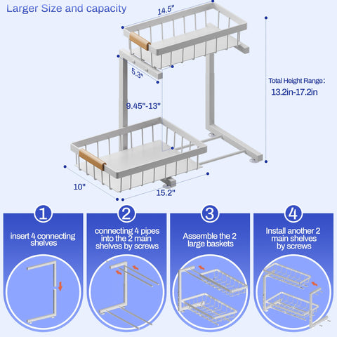 ADBIU expandable-height under-sink organizer fits varied spaces.