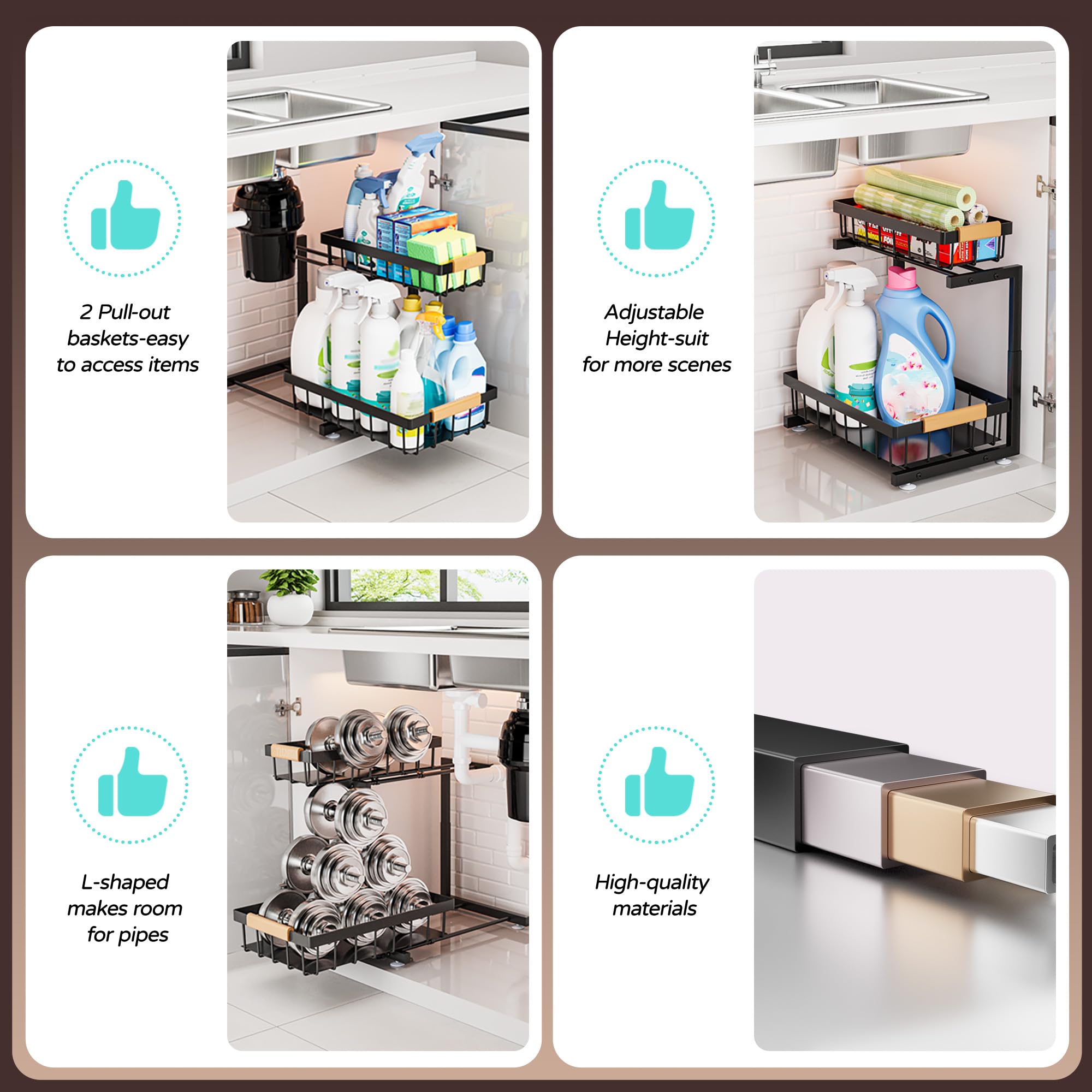 Ideal for kitchen cabinet organization with accessible compartments