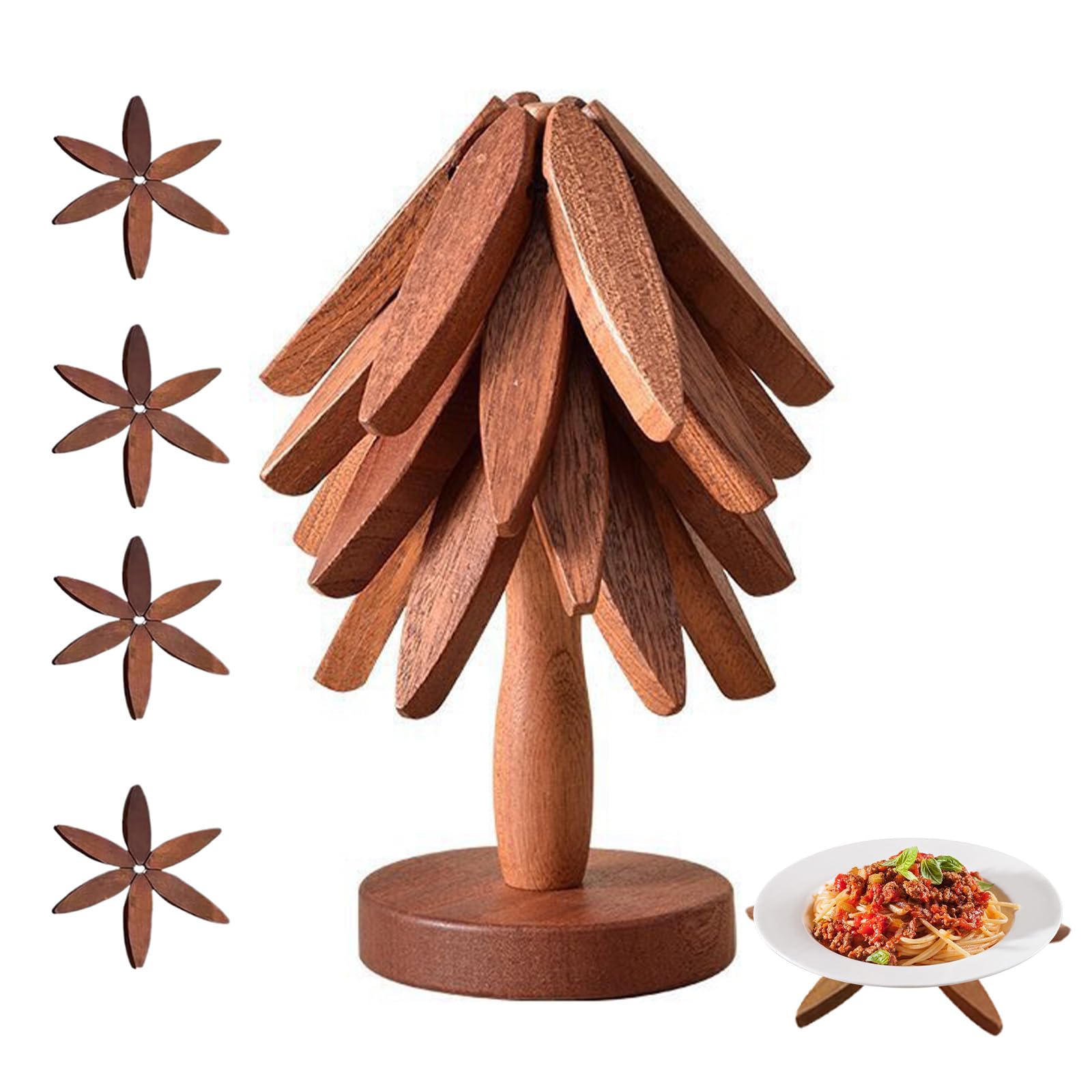 ADDSSFUBAO walnut tree trivet set protects countertops.