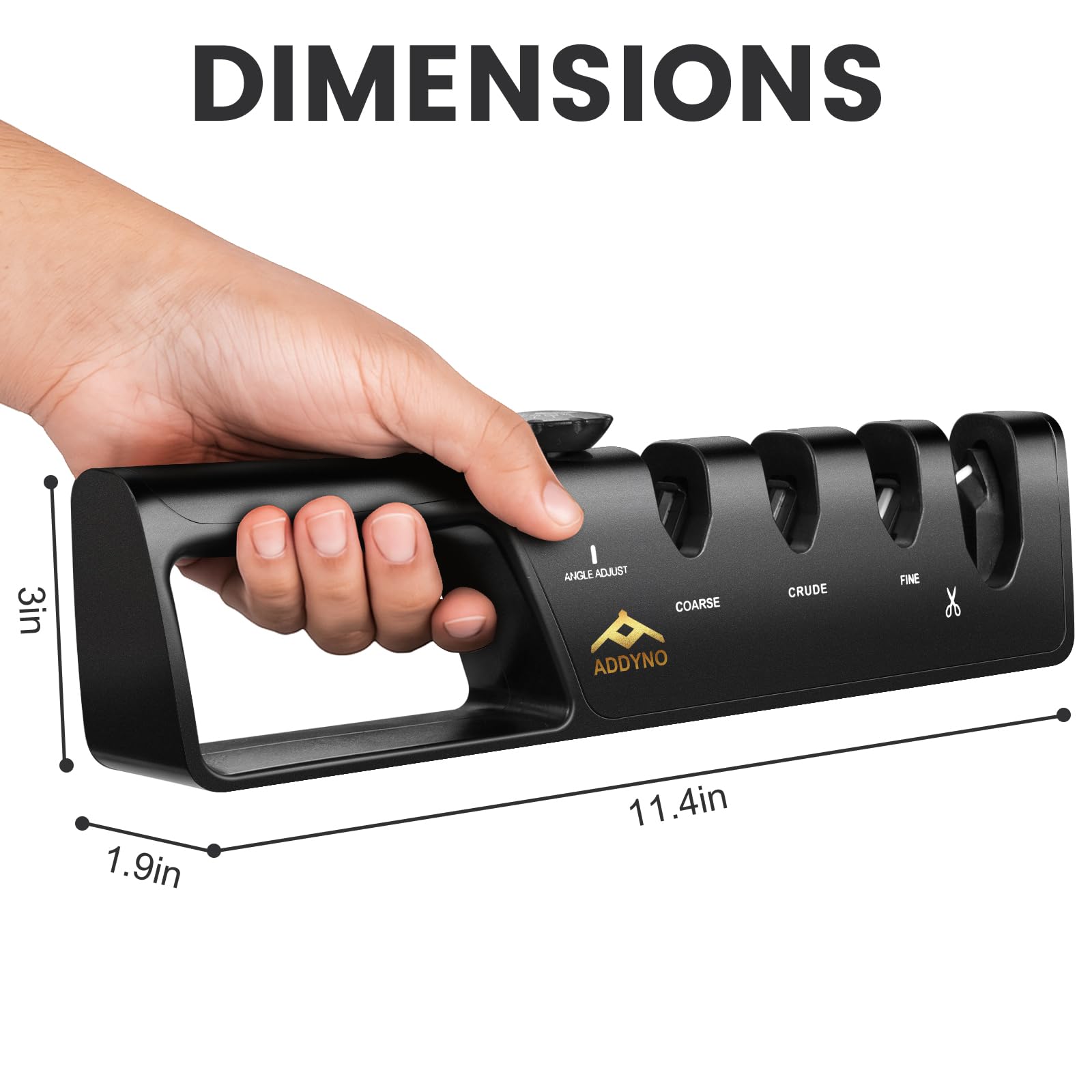 Addyno ADDYNO 4-in-1 knife sharpener coarse stage reshapes dull edges quickly