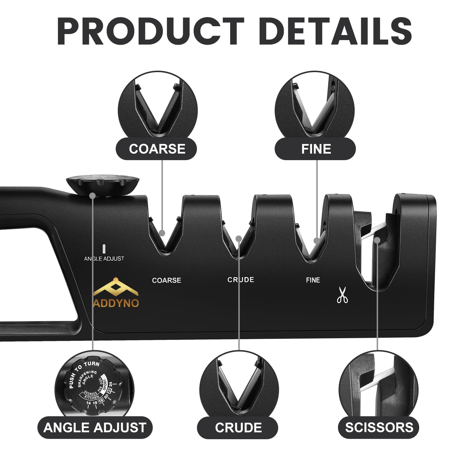 Addyno ADDYNO 4-in-1 knife sharpener sharpen stage recovers blade bite