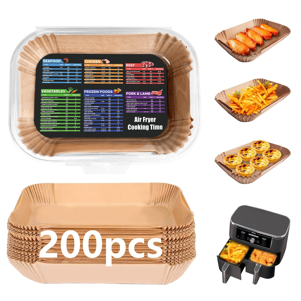 Adhjito Ninja air fryer liners 200pcs rectangle 8.6x5.5 for mess-free cooking
