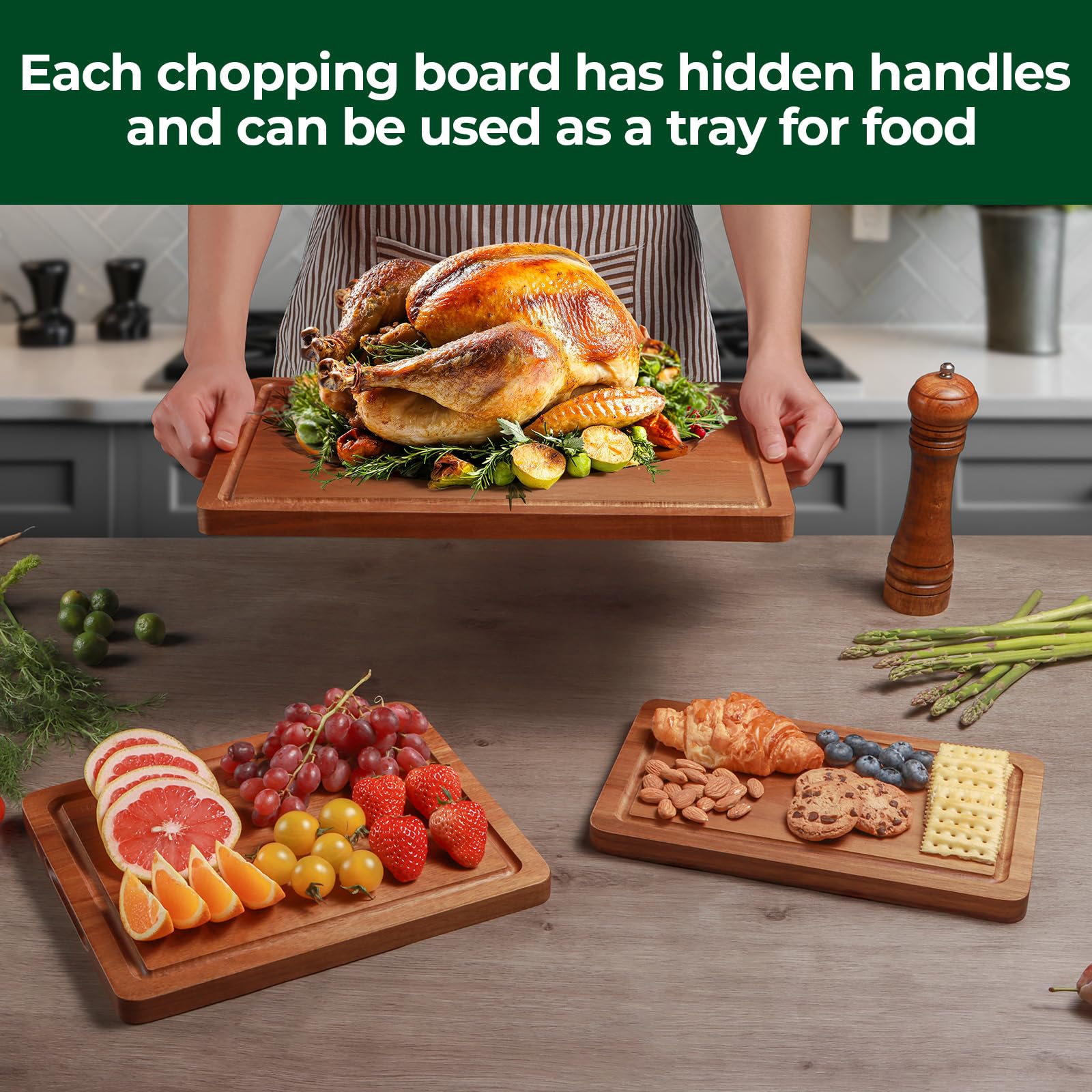 ADMKERS acacia cutting board 17x12 inch for large slicing and serving