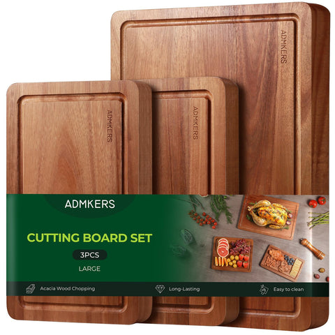 ADMKERS acacia cutting board set with three sizes for versatile kitchen prep