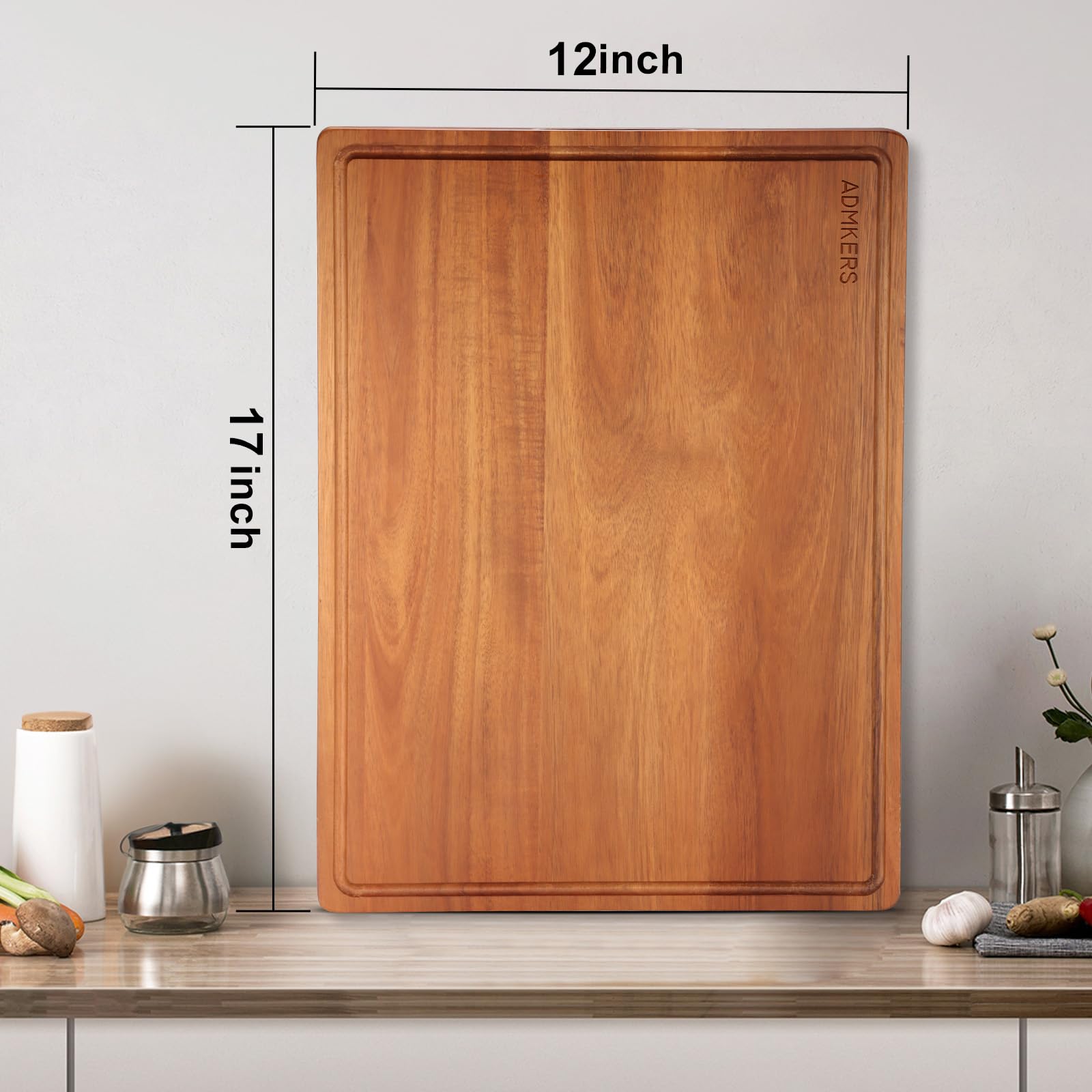 ADMKERS cutting board with juice groove catching liquids during carving