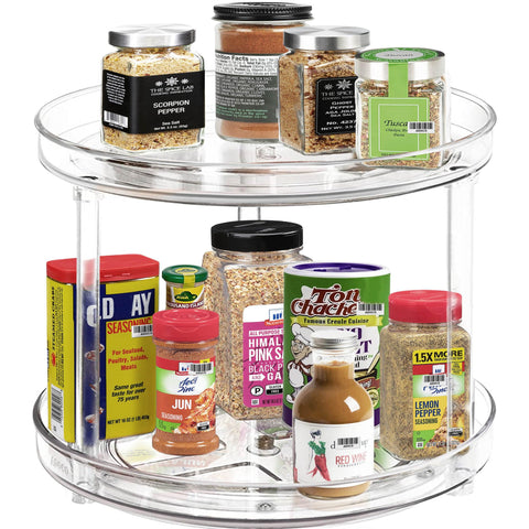 Adoco clear two-tier organizer on counter provides easy visibility for skincare bottles.