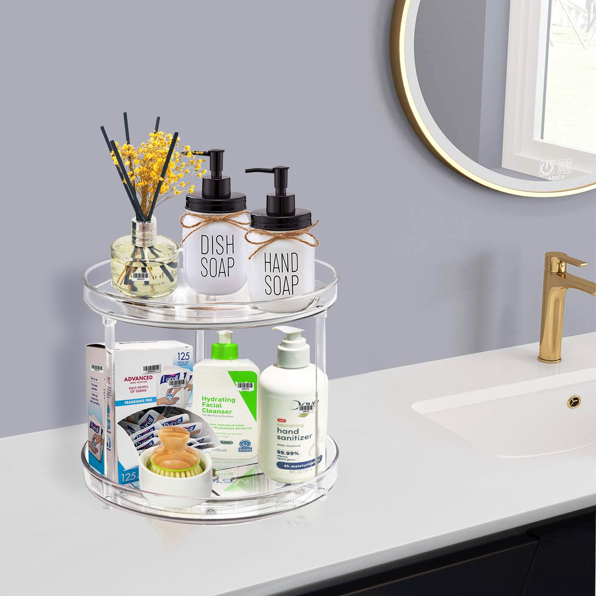 Adoco spice bottle storage lazy Susan helps declutter pantry shelves.